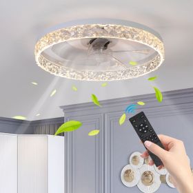 Modern Acrylic Ceiling Fan Light with Remote Control, Dimmable LED Chandelier, 6-Speed Adjustable, Quiet Motor, Flush Mount Design for Living Room