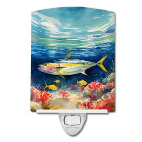 NEW Yellowfin Tuna Ceramic Night Light Compact, UL-Certified, Ideal for Bedroom, Bathroom, Nursery, Hallway, Kitchen, 6x4x3, Multicolor
