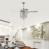 52'' Classical Crystal Ceiling Fan Lamp 3 Speed Hand Pull Chain (High, Mid, Low), 5 Reversible Blades for Living Room, Dining Room, Bedroom