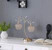 17.25" Rose Gold 2-Floral Bell Glam Metal Table Lamp