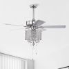 52'' Classical Crystal Ceiling Fan Lamp 3 Speed Hand Pull Chain (High, Mid, Low), 5 Reversible Blades for Living Room, Dining Room, Bedroom