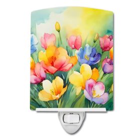 NEW Freesias in Watercolor Ceramic Night Light Compact, UL-Certified, Ideal for Bedroom, Bathroom, Nursery, Hallway, Kitchen, 6x4x3, Multicolor (Default: Default)