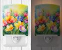 NEW Freesias in Watercolor Ceramic Night Light Compact, UL-Certified, Ideal for Bedroom, Bathroom, Nursery, Hallway, Kitchen, 6x4x3, Multicolor
